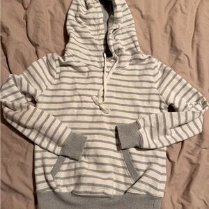Papaya Striped Hoodie in Cream and Light Gray